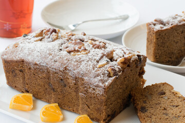 Walnut bread and tea for christmas season
