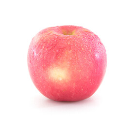 A red apple with water drops on white background