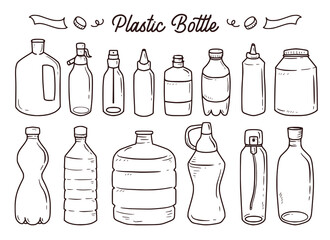 Set of plastic bottle line art drawing vector cartoon