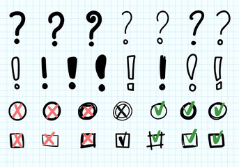 Set of check mark and question mark icon