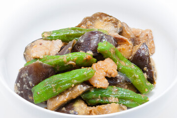 豚肉と茄子としし唐の味噌炒め