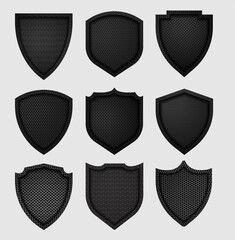 Vector metal shield with dark black Geometric grid carbon fiber texture background