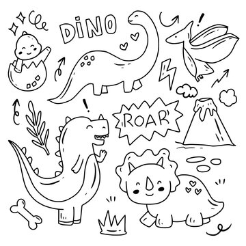 Set of dino doodle drawing collection vector