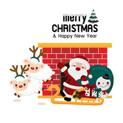 Christmas theme  Sheep wearing Santa cap hat.Vector illustration.