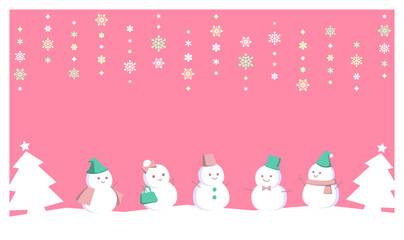 複数の雪だるまとクリスマス用背景
