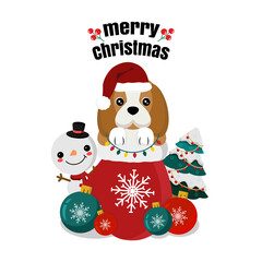 Christmas theme  Beagle wearing Santa cap hat.Vector illustration.