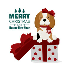 Christmas theme  Beagle wearing Santa cap hat.Vector illustration.