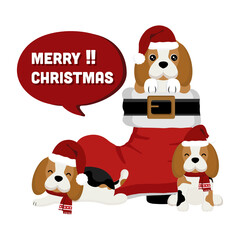Christmas theme  Beagle wearing Santa cap hat.Vector illustration.