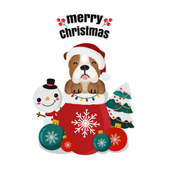 Christmas illustration with funny bull  dog.