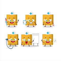 Doctor profession emoticon with yellow dice cartoon character