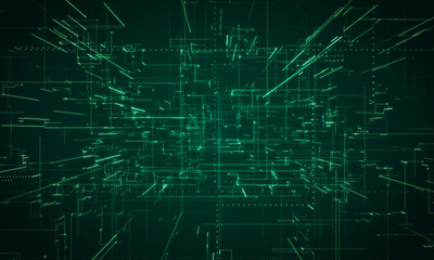 Animated green hi-tech line structure abstract background.