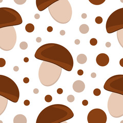 mushroom seamless pattern on white background. vector flat. food, textiles, wrapping paper, wallpaper
