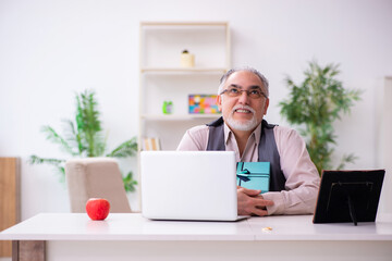 Old man in christmas concept at home