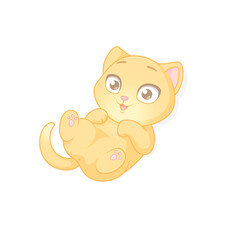 Cute playful ginger kitten lying down. Vector illustration on white background.