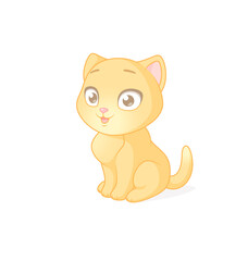 Cute ginger kitten sitting. Vector illustration on white background.