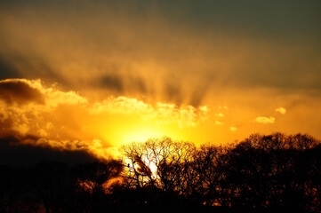 真冬の琵琶湖に沈んでゆく太陽です