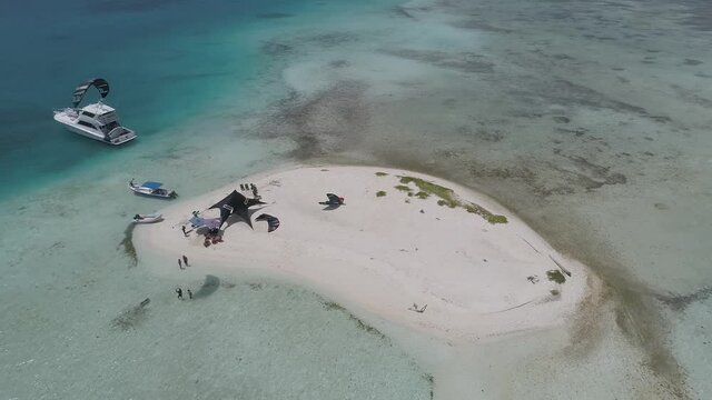 point of interest view Aerial view of sardina island in Los Roques, caribbean sea, Venezuela. Great beach scene. Fantastic landscape. Vacation travel. Travel destination