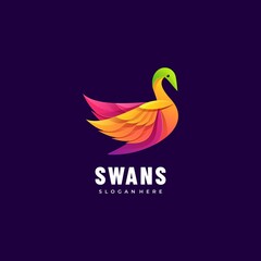 Vector Logo Illustration Swans Gradient Colorful Style.