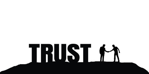 Silhouette of two businessmen standing on top of a hill and 