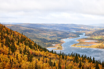 Autumn view from Totthummeln in the Swedish city of Åre with view over Åresjön (Are lake).