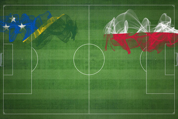 Solomon Islands vs Poland Soccer Match, national colors, national flags, soccer field, football...