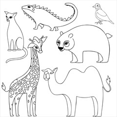 Cute cartoon animals for coloring and colors design. Outlined Clip art vector for coloring book, sticker.