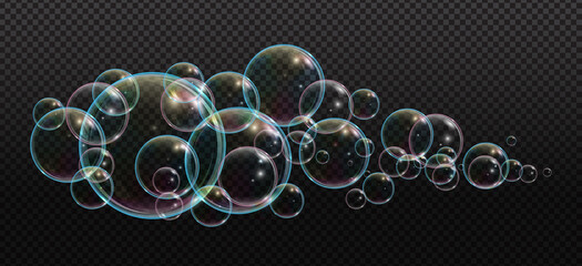 Bath foam soap with neon bubbles isolated vector illustration on transparent background. Colorful cloud of blowing bubbles and soapy foam.