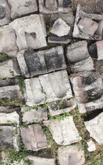 string, background of stones, broken bricks and blocks