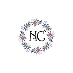 Initial NC Handwriting, Wedding Monogram Logo Design, Modern Minimalistic and Floral templates for Invitation cards	
