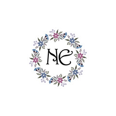 Initial NE Handwriting, Wedding Monogram Logo Design, Modern Minimalistic and Floral templates for Invitation cards	
