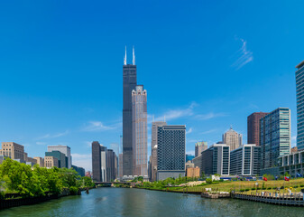 Fototapeta na wymiar Chicago Skyline, Chicago downtown, View from Chicago River