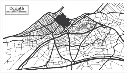 Corinth Greece City Map in Black and White Color in Retro Style. Outline Map.