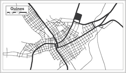 Guines Cuba City Map in Black and White Color in Retro Style. Outline Map.