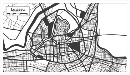 Larissa Greece City Map in Black and White Color in Retro Style. Outline Map.