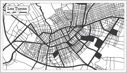 Las Tunas Cuba City Map in Black and White Color in Retro Style. Outline Map.