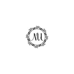 Initial NU Handwriting, Wedding Monogram Logo Design, Modern Minimalistic and Floral templates for Invitation cards	
