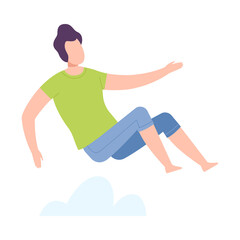 Fototapeta na wymiar Weightless Man Floating in the Air Dreaming Vector Illustration