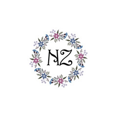 Initial NZ Handwriting, Wedding Monogram Logo Design, Modern Minimalistic and Floral templates for Invitation cards	
