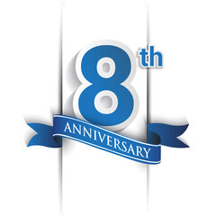 8th years anniversary logo, blue colored vector design on white background. template for Poster or brochure and invitation card.
