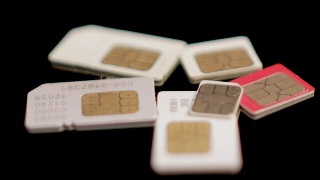 GSM Sim Cards, Macro Close Up. Different Sizes of Mobile Phone Chips, Full Frame