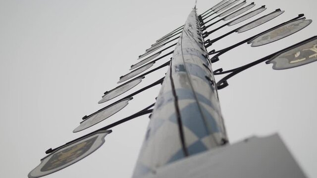 Wiener Platz Maypole, Munich Germany. Low Angle View, Detail Slow Motion, Close Up