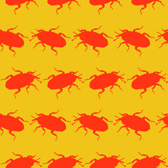 Seamless pattern with Weevil bugs. Endless background with beetles. Vector silhouette illustration.