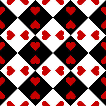 Seamless pattern with Hearts card suit. Endless background. Vector illustration.