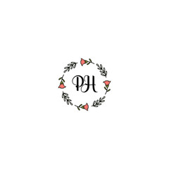 Initial PH Handwriting, Wedding Monogram Logo Design, Modern Minimalistic and Floral templates for Invitation cards	