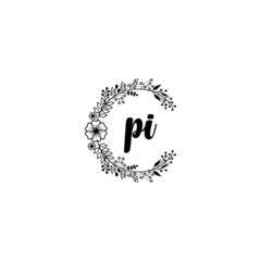 Initial PI Handwriting, Wedding Monogram Logo Design, Modern Minimalistic and Floral templates for Invitation cards	