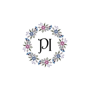 Initial PI Handwriting, Wedding Monogram Logo Design, Modern Minimalistic and Floral templates for Invitation cards	