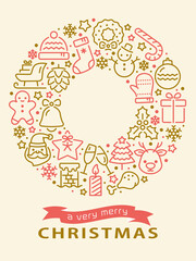 丸型の線画クリスマスアイコン