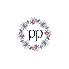 Initial PP Handwriting, Wedding Monogram Logo Design, Modern Minimalistic and Floral templates for Invitation cards	