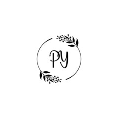 Initial PY Handwriting, Wedding Monogram Logo Design, Modern Minimalistic and Floral templates for Invitation cards	
