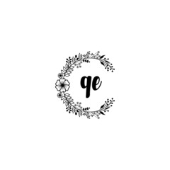 Initial QE Handwriting, Wedding Monogram Logo Design, Modern Minimalistic and Floral templates for Invitation cards	